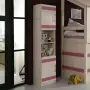Kinderplankje met deurtjes in wit geglazuurd grenen met lila dwarsbalken