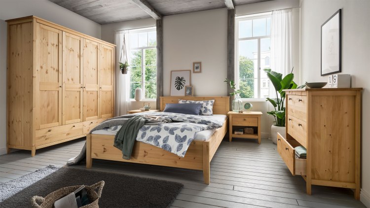 Modern bed in Scandinavisch design gemaakt van massief grenen hout